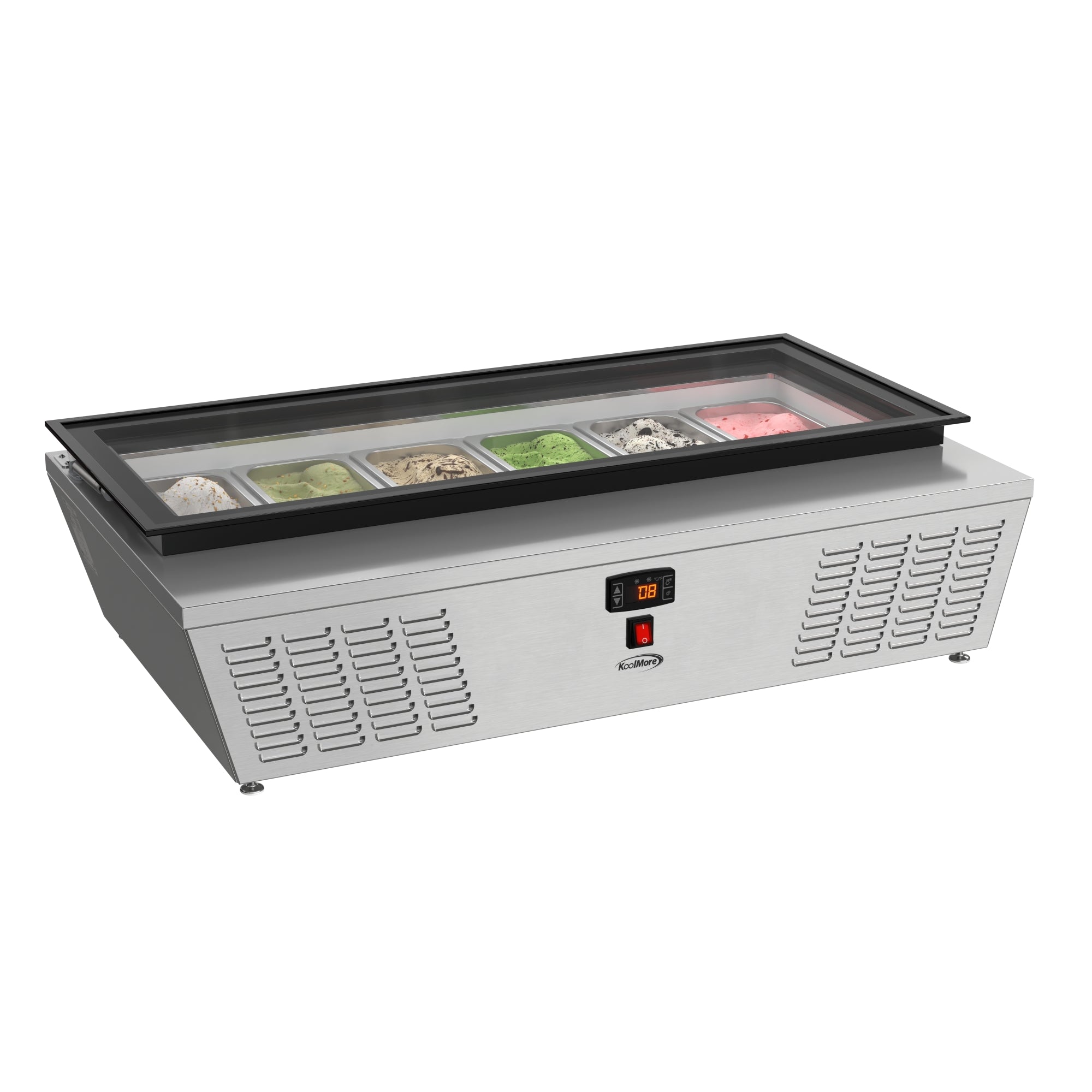 45 in. 6-Pan Countertop Ice Cream Display Freezer with Glass Top in Stainless-Steel