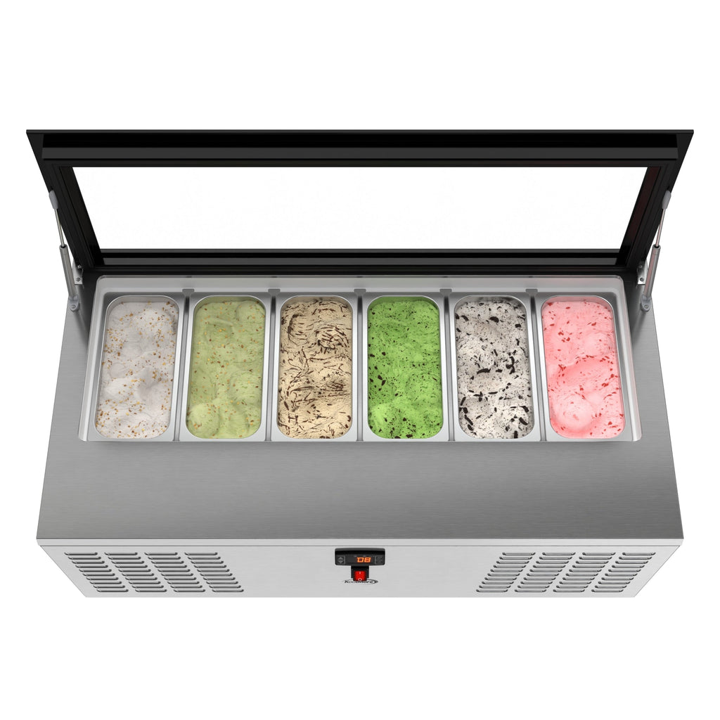 45 in. 6-Pan Countertop Ice Cream Display Freezer with Glass Top in Stainless-Steel