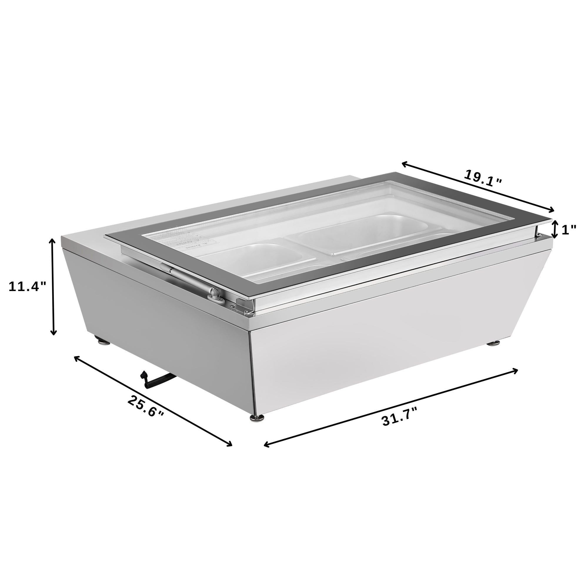 31 in. Countertop Ice Cream Display case with 4 Pans and Glass Sneeze Guard in Stainless-Steel
