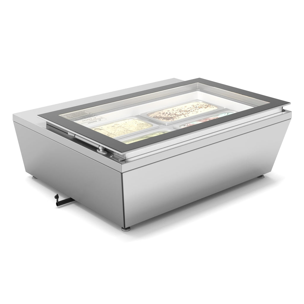 31 in. Countertop Ice Cream Display case with 4 Pans and Glass Sneeze Guard in Stainless-Steel