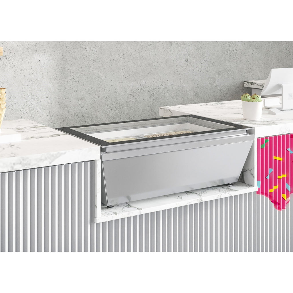 31 in. Countertop Ice Cream Display case with 4 Pans and Glass Sneeze Guard in Stainless-Steel
