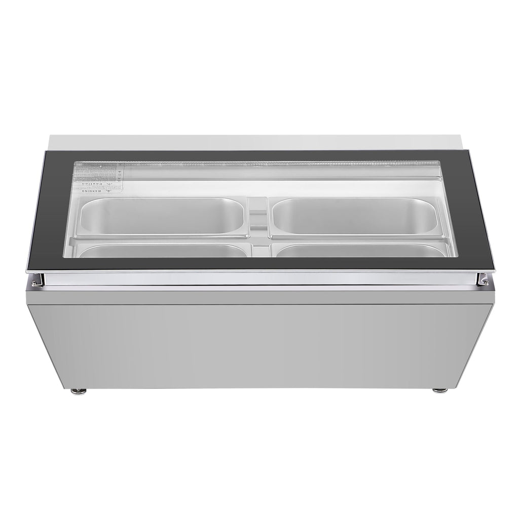 31 in. Countertop Ice Cream Display case with 4 Pans and Glass Sneeze Guard in Stainless-Steel
