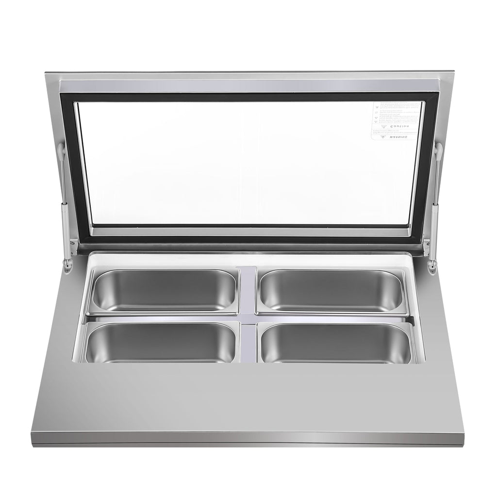 31 in. Countertop Ice Cream Display case with 4 Pans and Glass Sneeze Guard in Stainless-Steel