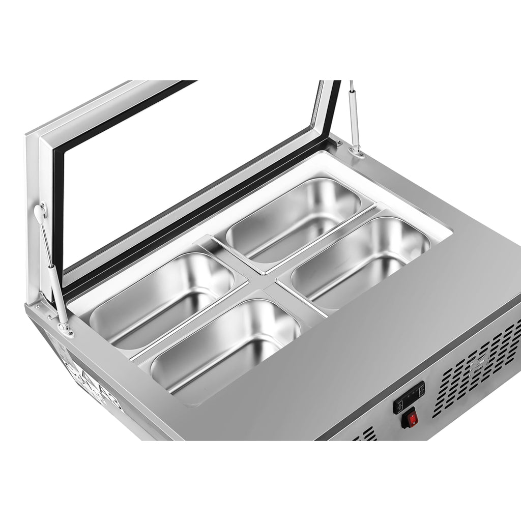 31 in. Countertop Ice Cream Display case with 4 Pans and Glass Sneeze Guard in Stainless-Steel