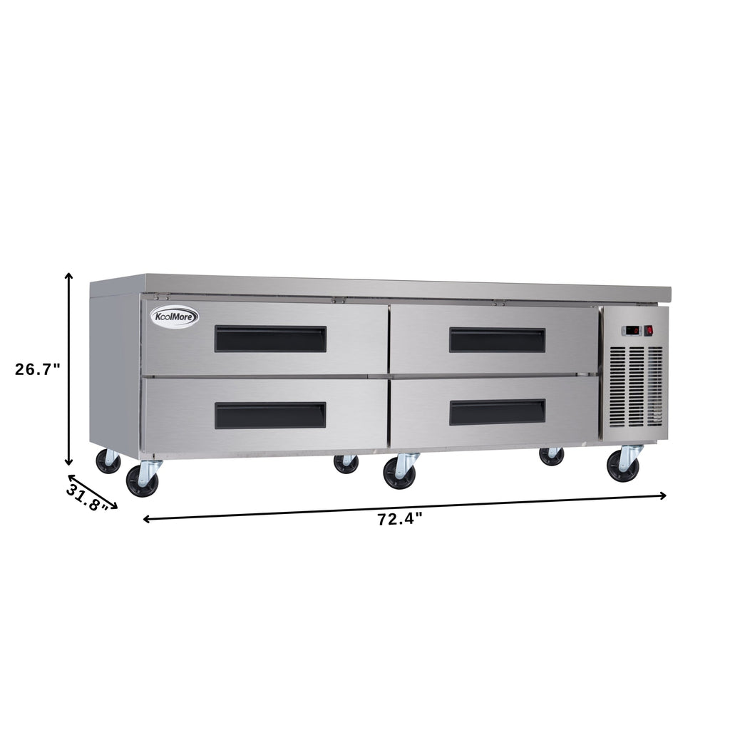 72 in. 4-Drawer Commercial Chef Base Freezer in Stainless-Steel