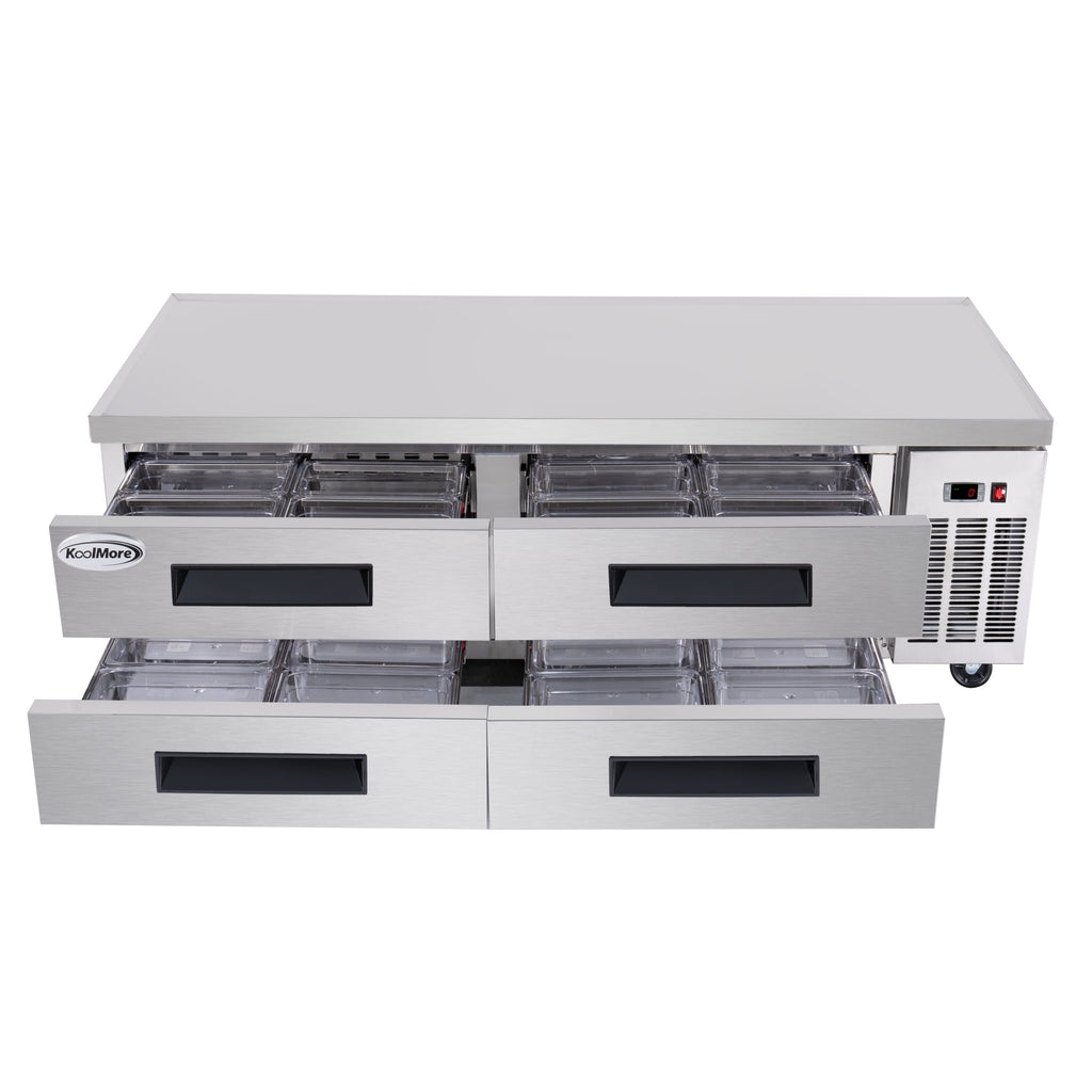 72 in. 4-Drawer Commercial Chef Base Freezer in Stainless-Steel