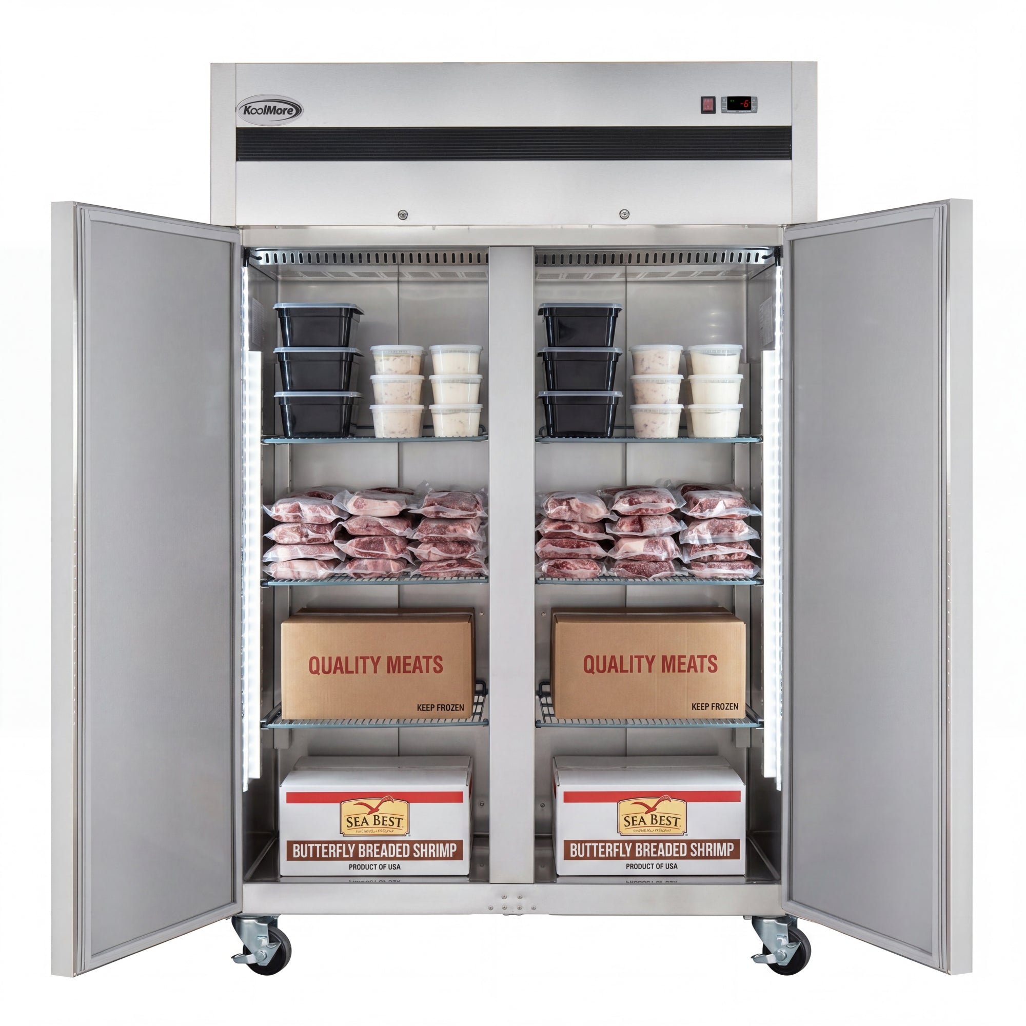 54 in. Two-Door Commercial Reach-In Freezer with Top-Mounted Compressor, 49 cu. ft. in Stainless-Steel