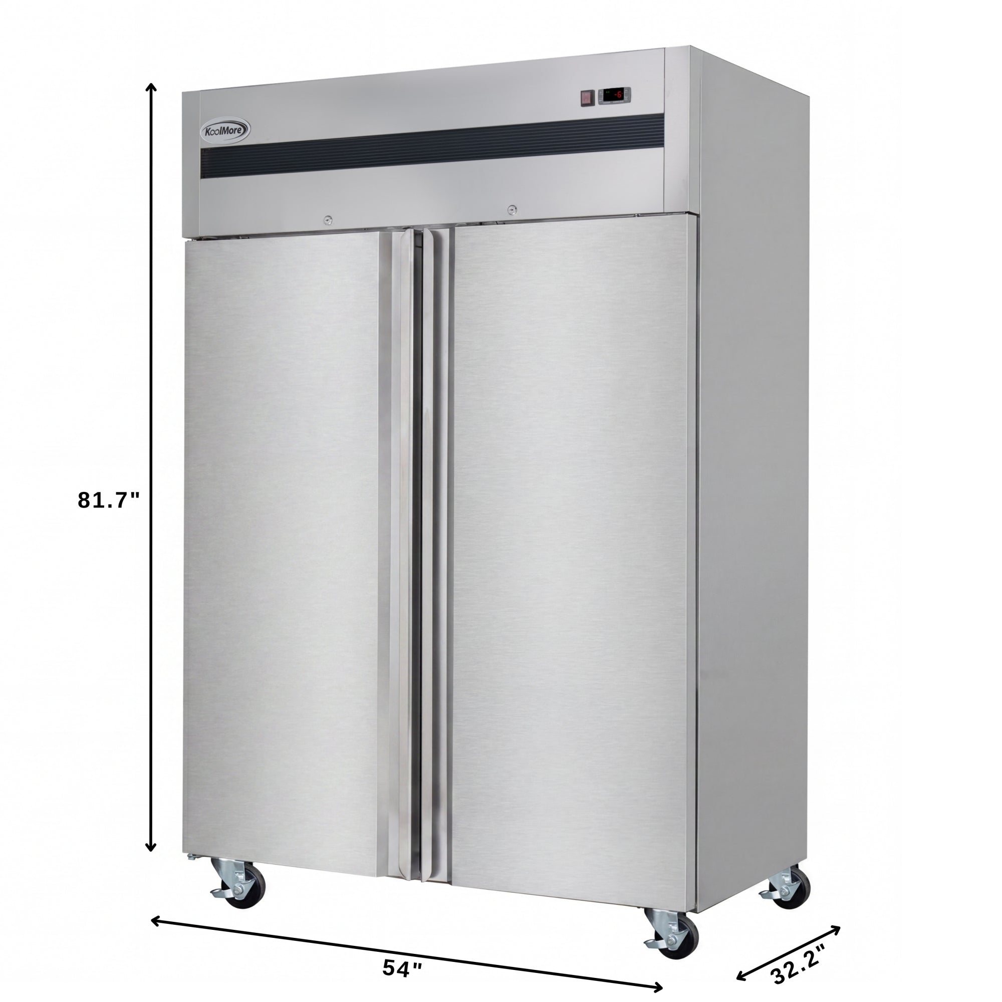 54 in. Two-Door Commercial Reach-In Freezer with Top-Mounted Compressor, 49 cu. ft. in Stainless-Steel