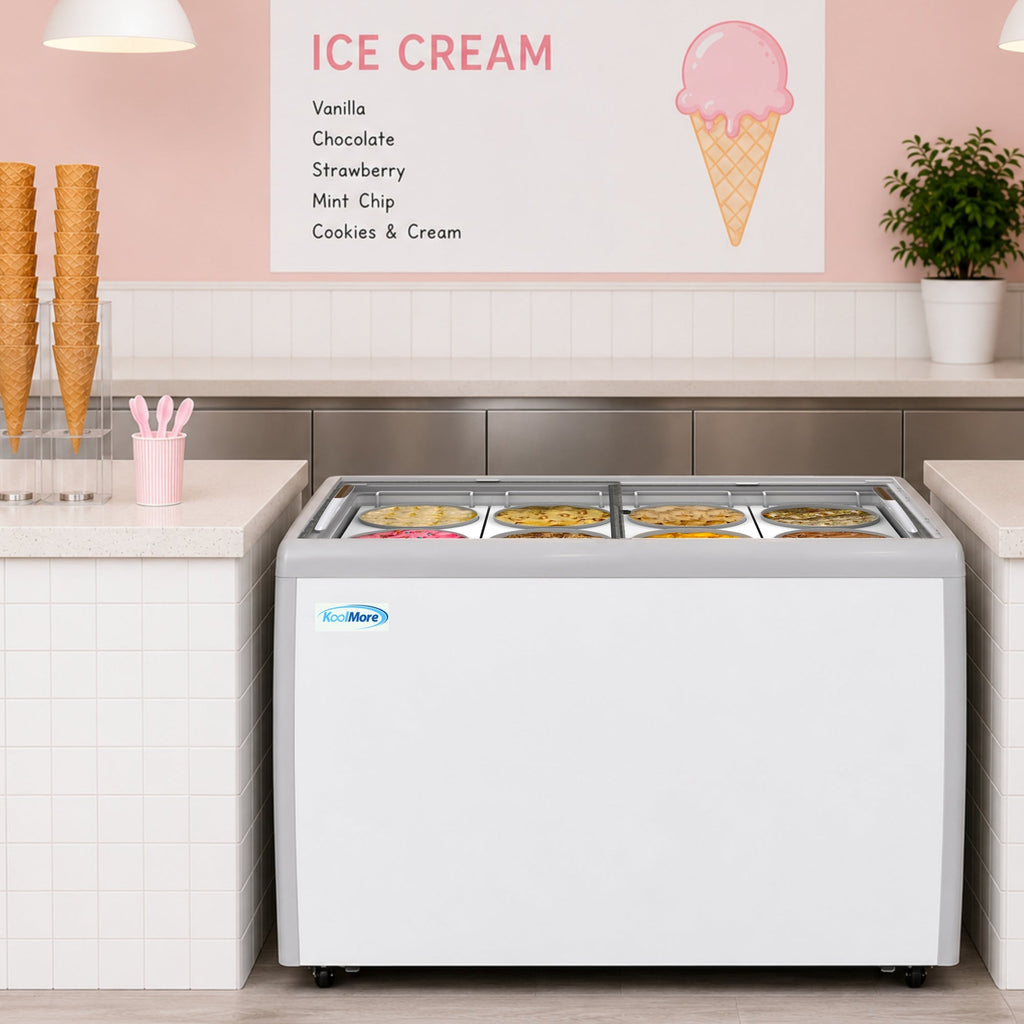 50 in. 8 Tub Ice Cream Dipping Cabinet Display Freezer with Sliding Glass Door, 13 cu. ft.