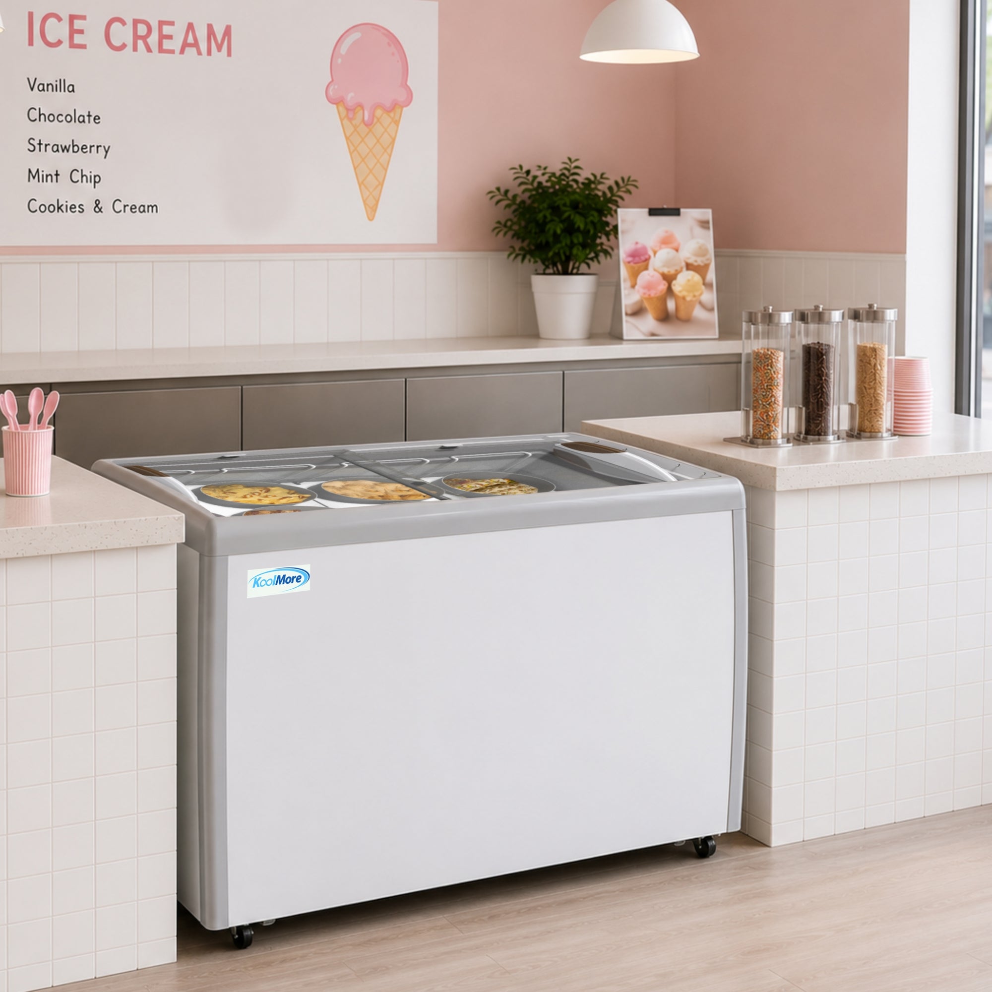 50 in. 8 Tub Ice Cream Dipping Cabinet Display Freezer with Sliding Glass Door, 13 cu. ft.
