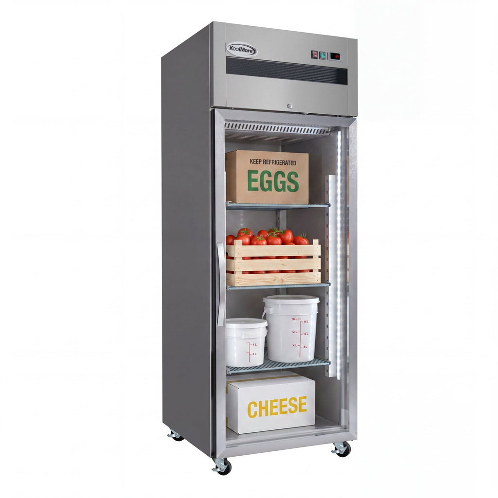 30 in. Glass-Door Commercial Reach-In Refrigerator with Top-Mounted Compressor, 25 cu. ft. in Stainless-Steel