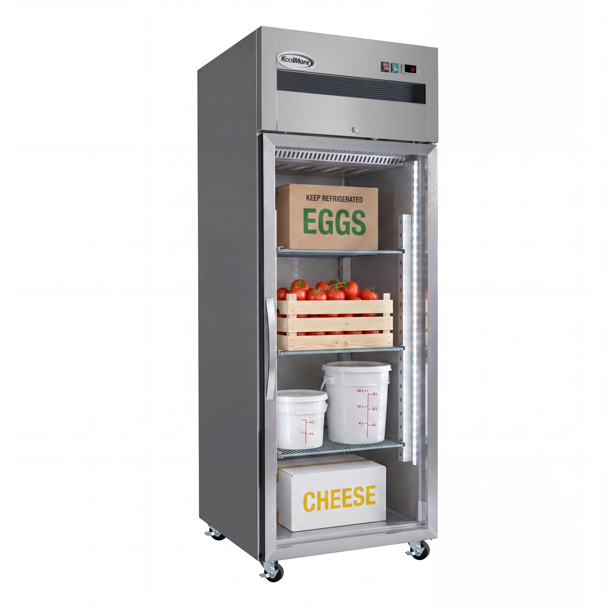 30 in. Glass-Door Commercial Reach-In Refrigerator with Top-Mounted Compressor, 25 cu. ft. in Stainless-Steel