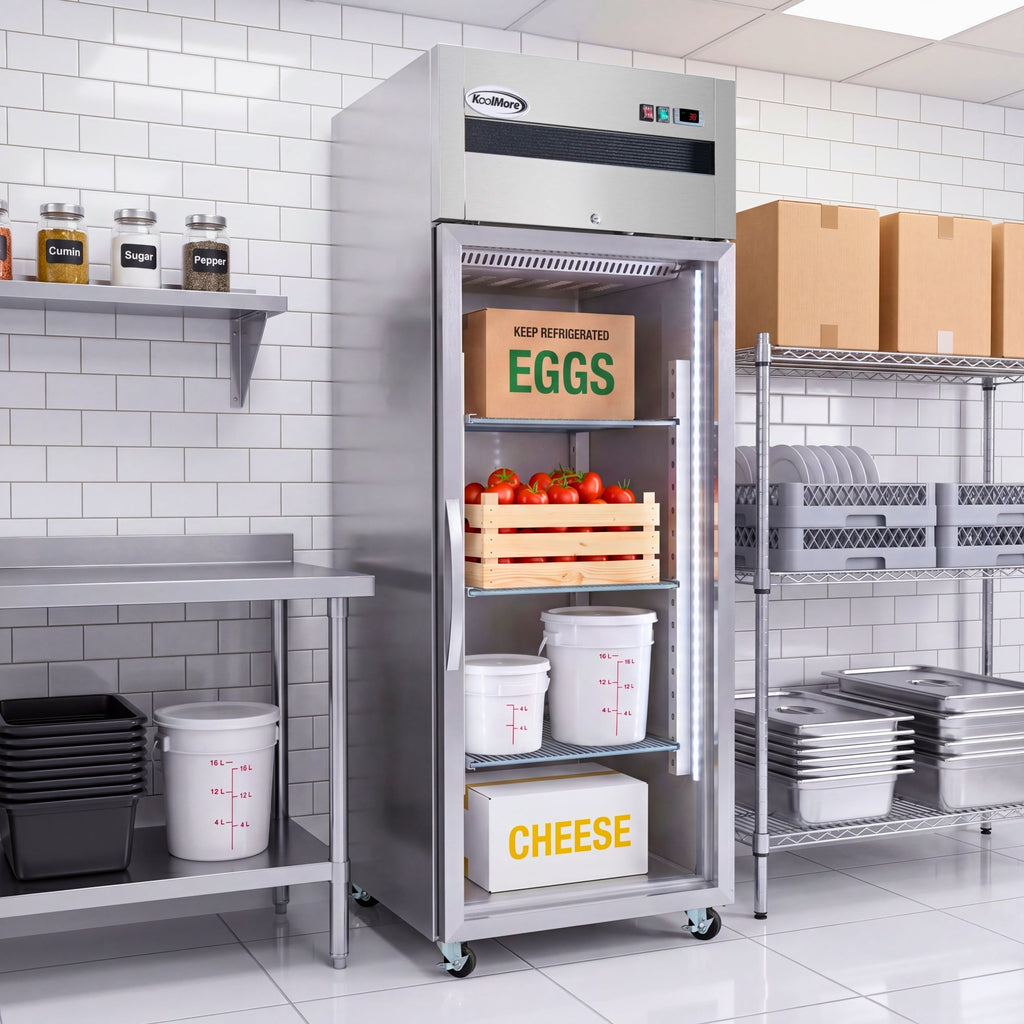 30 in. Glass-Door Commercial Reach-In Refrigerator with Top-Mounted Compressor, 25 cu. ft. in Stainless-Steel