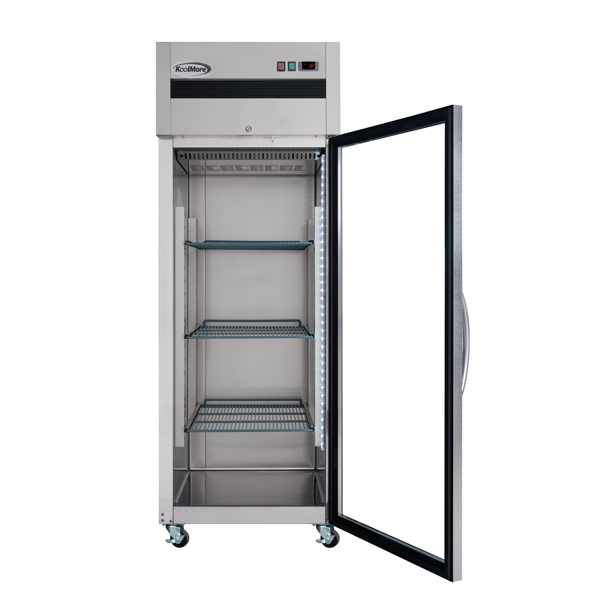 30 in. Glass-Door Commercial Reach-In Refrigerator with Top-Mounted Compressor, 25 cu. ft. in Stainless-Steel