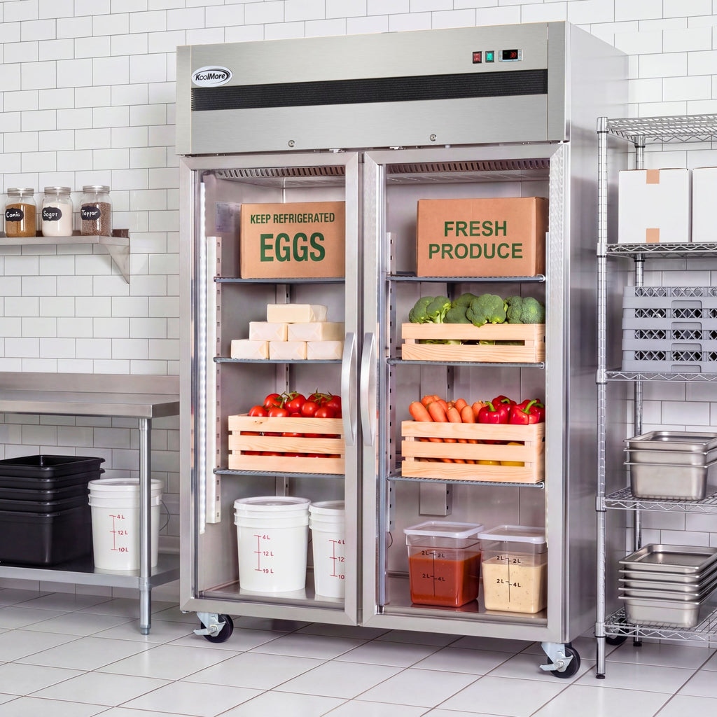 54 in. Two-Glass-Door Commercial Reach-In Refrigerator with Top-Mounted Compressor, 49 cu. ft. in Stainless-Steel
