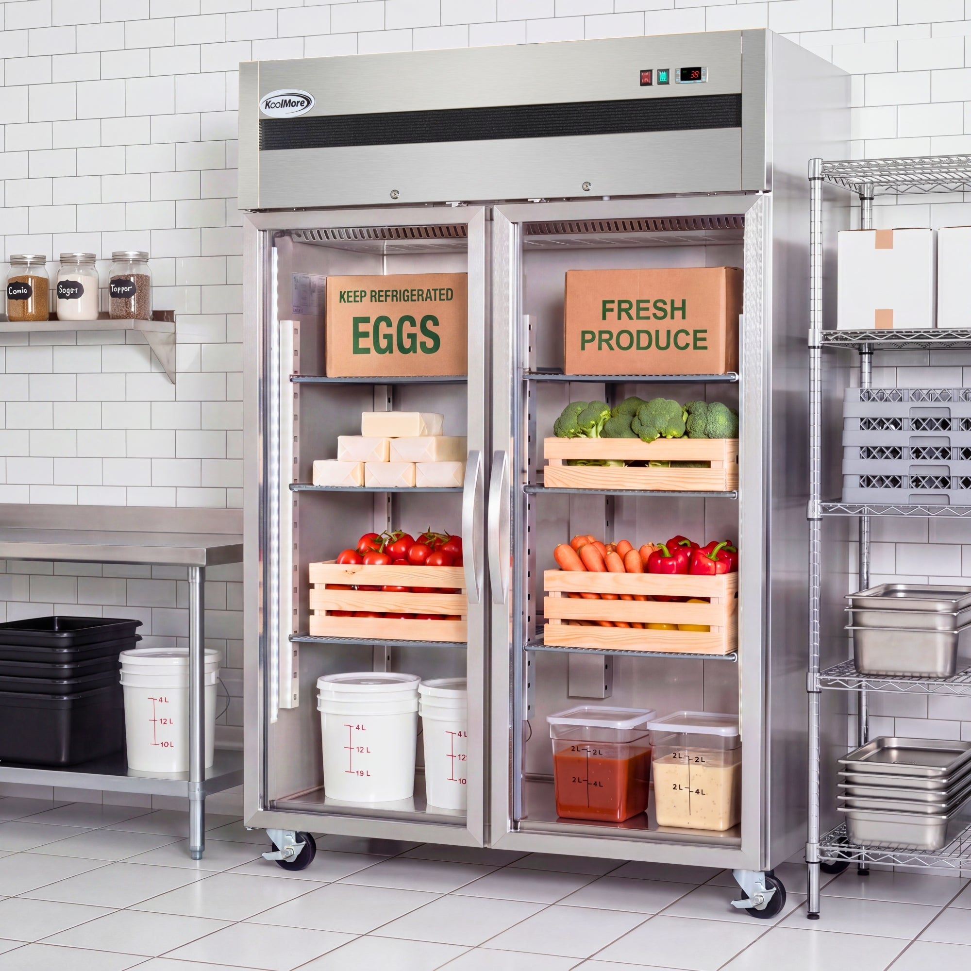 54 in. Two-Glass-Door Commercial Reach-In Refrigerator with Top-Mounted Compressor, 49 cu. ft. in Stainless-Steel