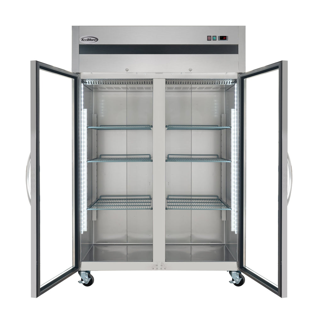 54 in. Two-Glass-Door Commercial Reach-In Refrigerator with Top-Mounted Compressor, 49 cu. ft. in Stainless-Steel