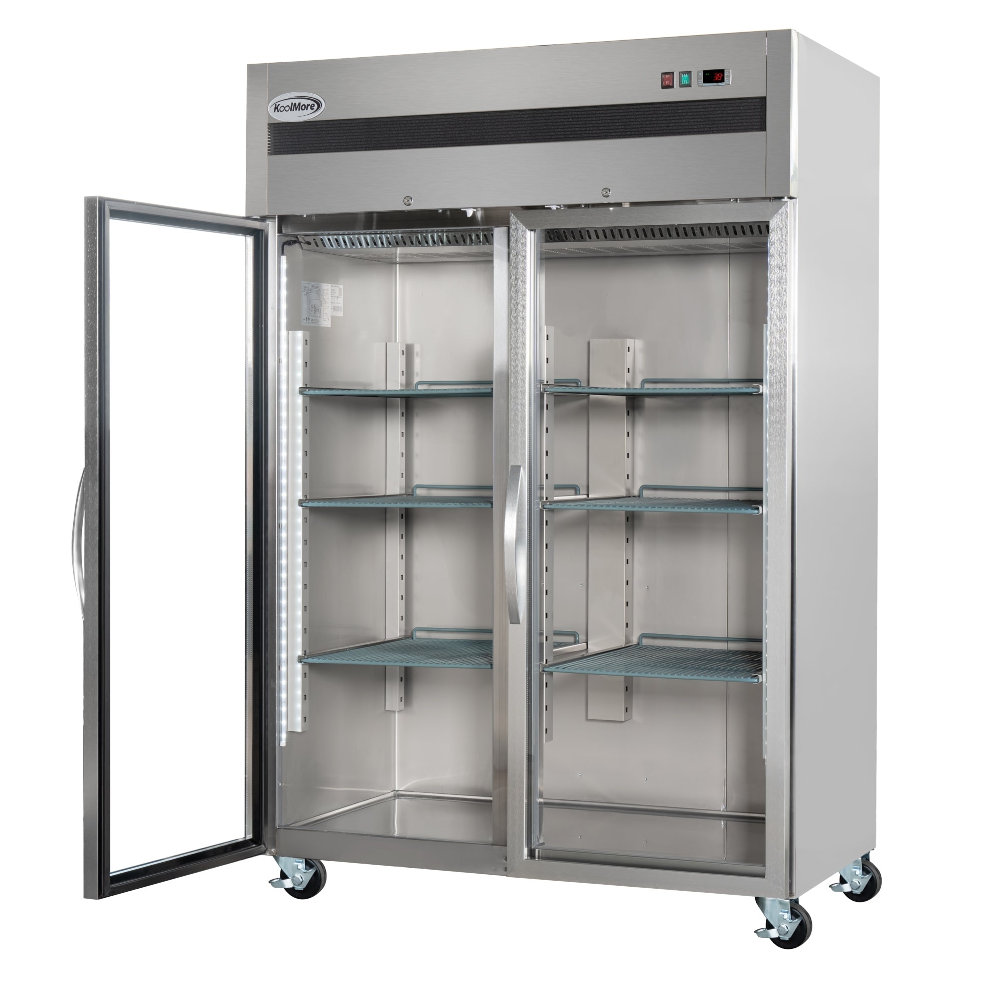 54 in. Two-Glass-Door Commercial Reach-In Refrigerator with Top-Mounted Compressor, 49 cu. ft. in Stainless-Steel