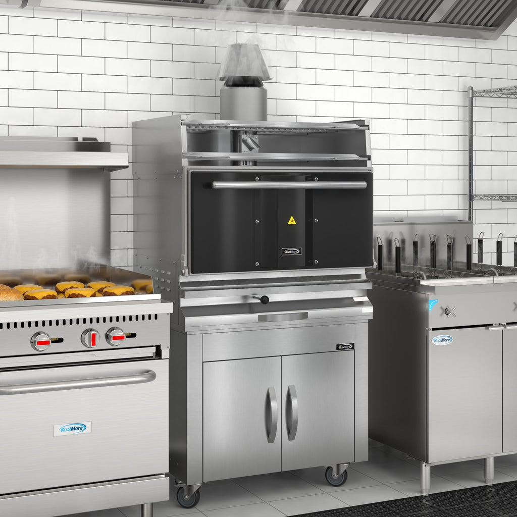 35 in. Commercial Charcoal Oven with Warming Racks and Base Cabinet in Stainless-Steel