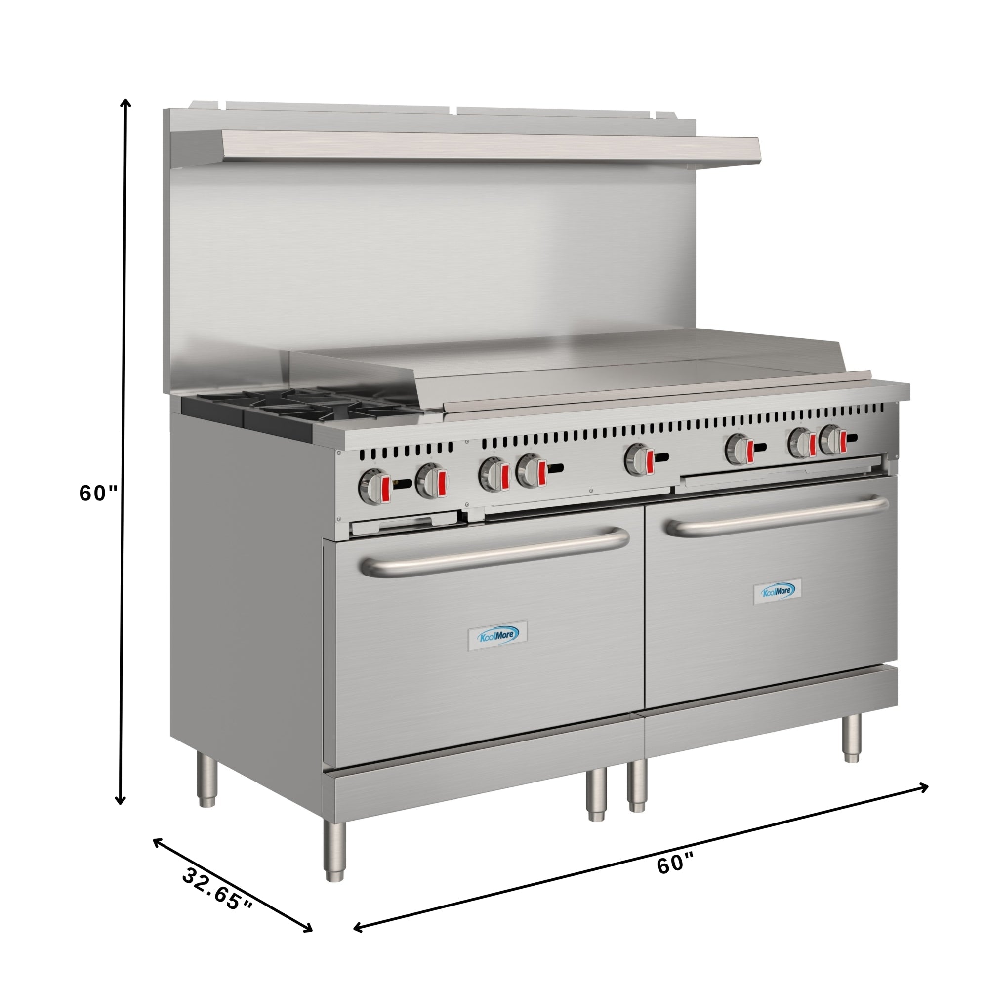 60 in. Dual Oven Commercial Range with 48 in. Griddle and 2 Burners in Stainless-Steel