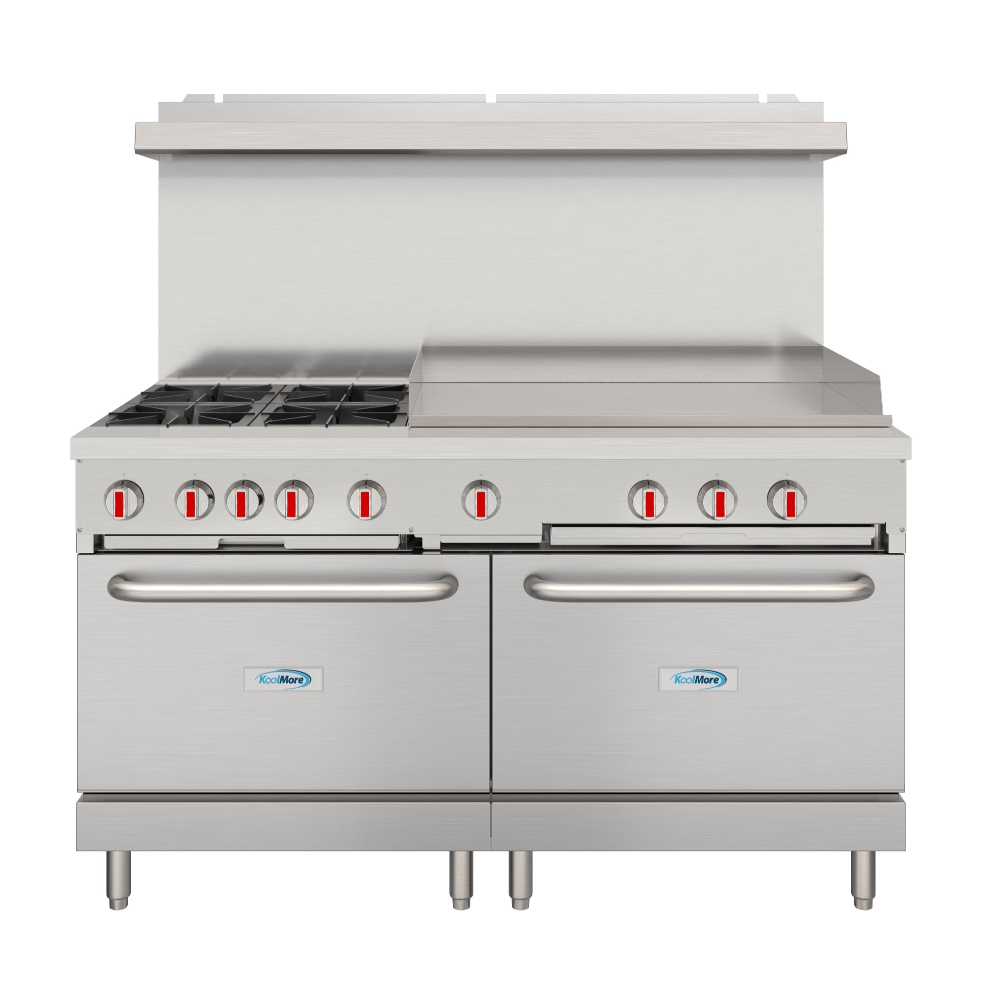 60 in. Commercial Natural Gas Range – 4 Burners, 36 in. Griddle, 2 Standard Ovens in Stainless-Steel