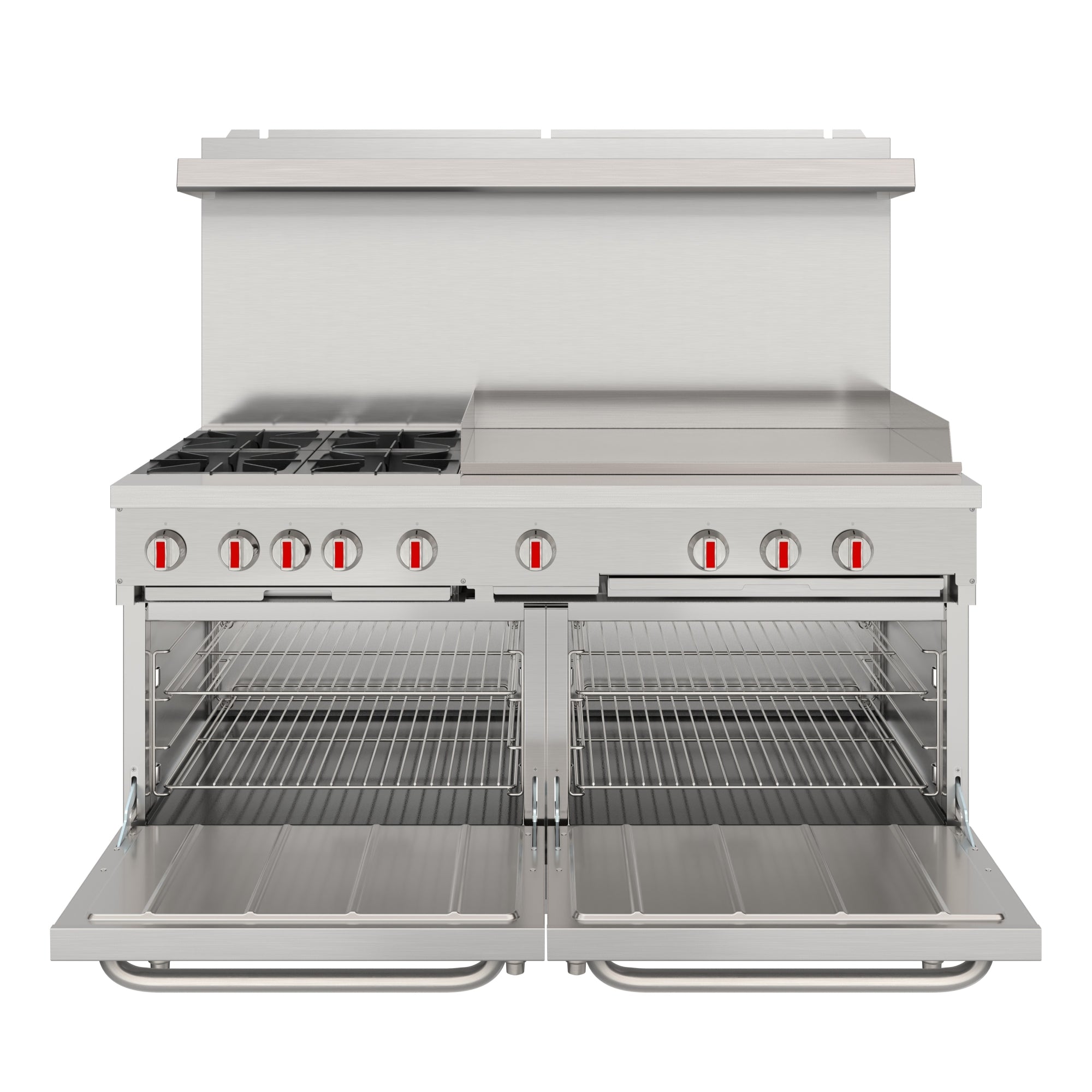 60 in. Commercial Natural Gas Range – 4 Burners, 36 in. Griddle, 2 Standard Ovens in Stainless-Steel