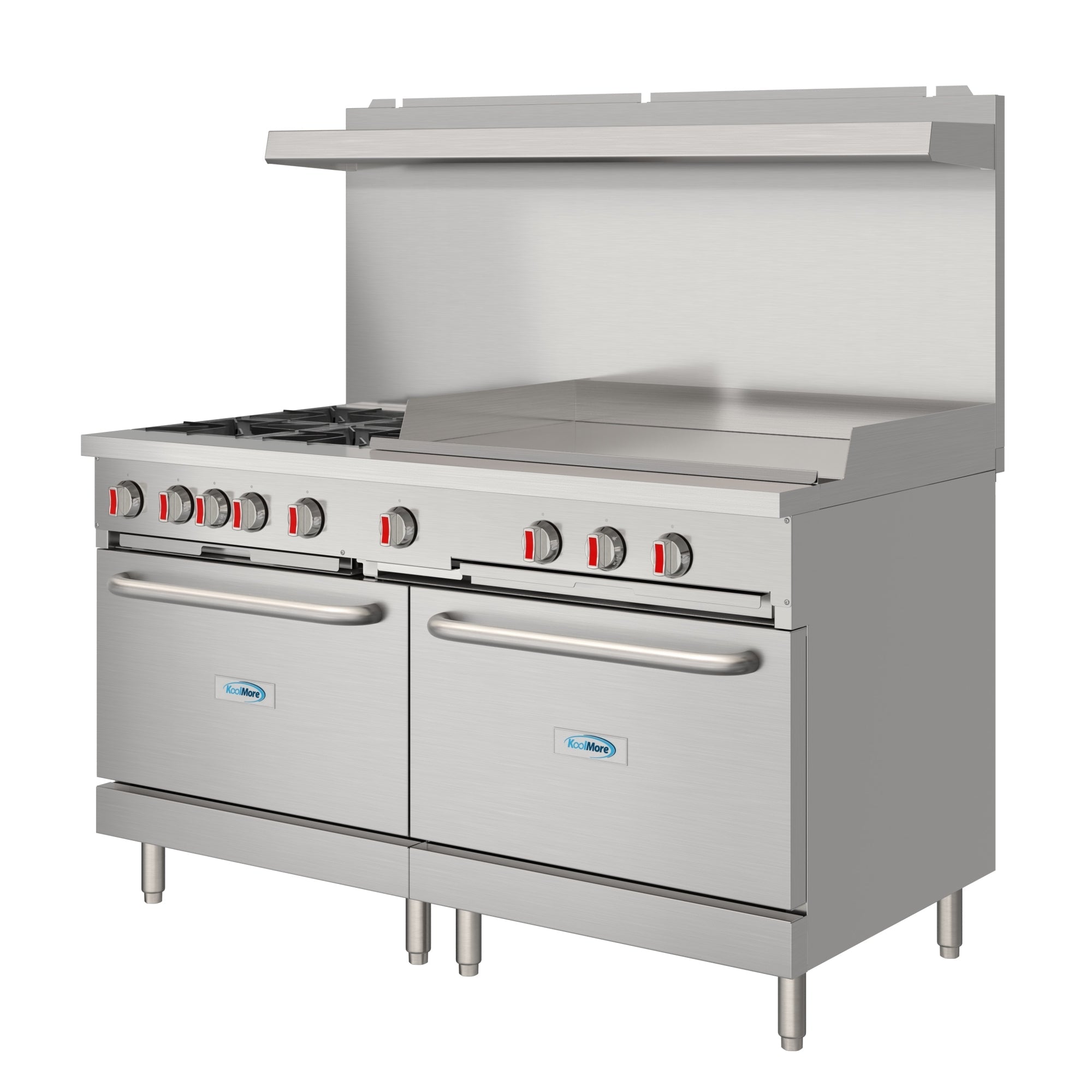 60 in. Commercial Natural Gas Range – 4 Burners, 36 in. Griddle, 2 Standard Ovens in Stainless-Steel