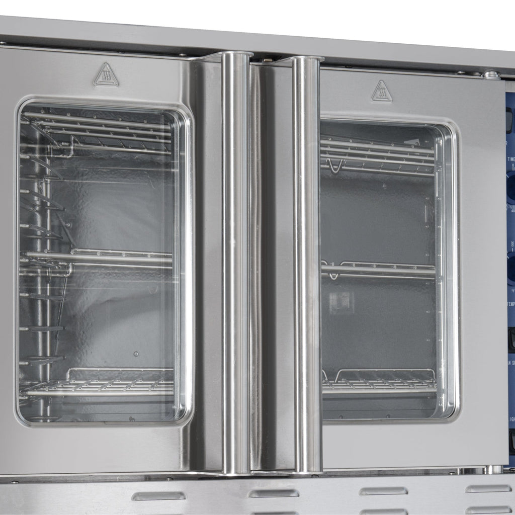 38 in. Full Size Double Commercial Natural Gas Convection Oven 108,000 BTU Total with Stacking Kit