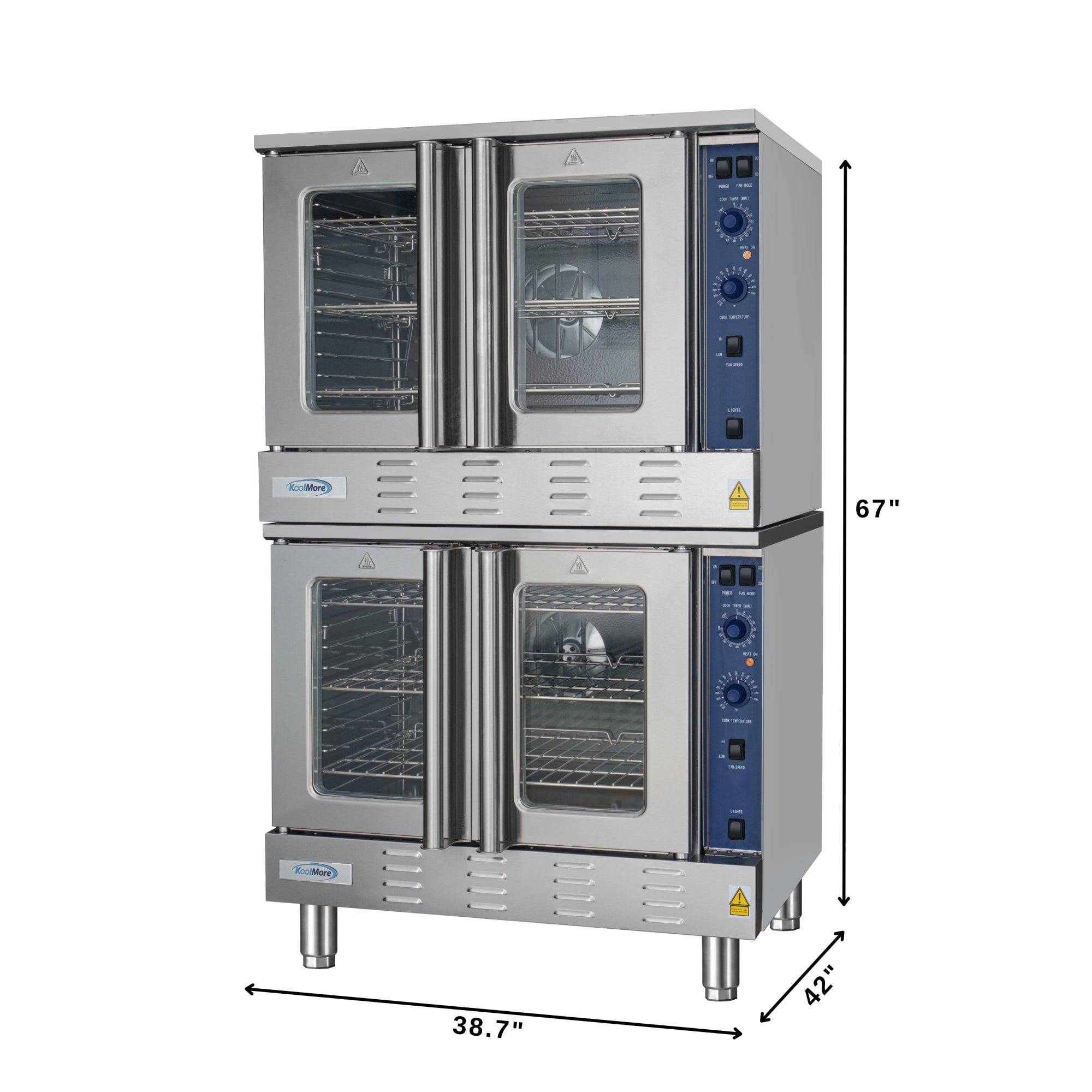38 in. Full Size Double Commercial Natural Gas Convection Oven 108,000 BTU Total with Stacking Kit