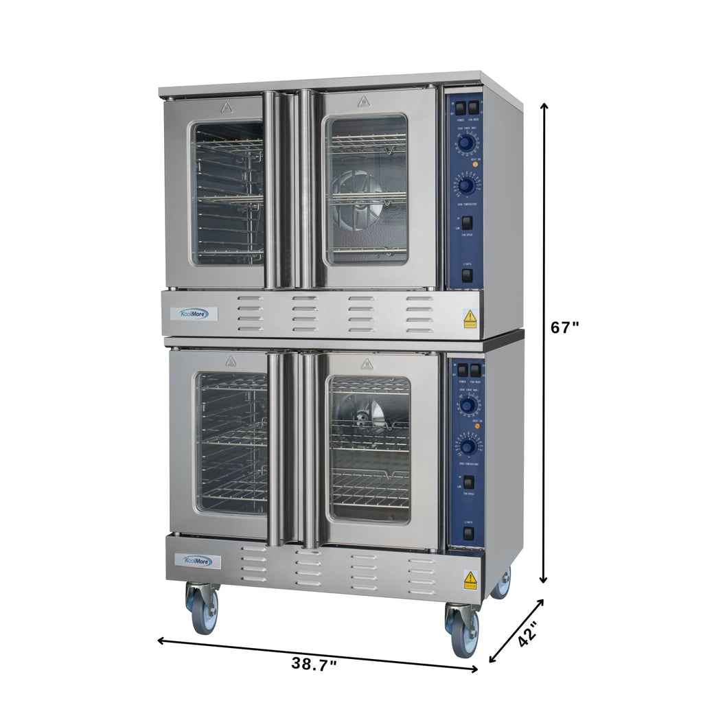 38 in. Full Size Double Commercial Natural Gas Convection Oven 108,000 BTU Total with stacking And Casters