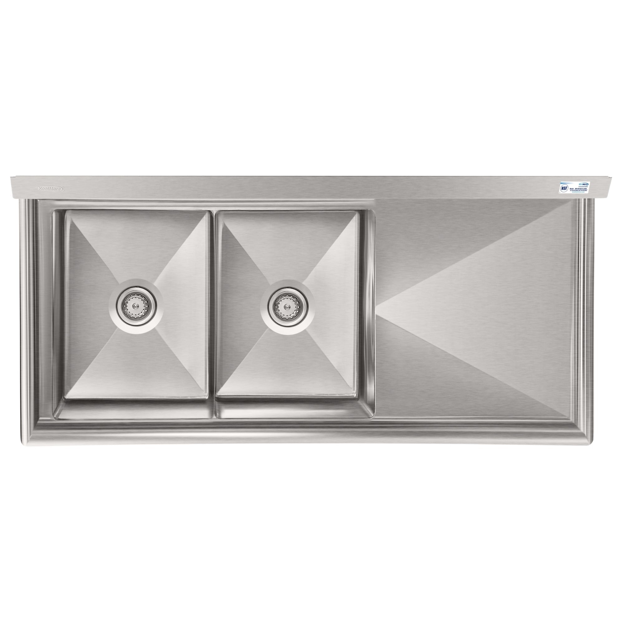 63 in. 18-Gauge 2-Compartment Commercial Sink with Backsplash and 24 in. Right Drainboard, Bowl dimensions 18"x24"x14" in Stainless-Steel