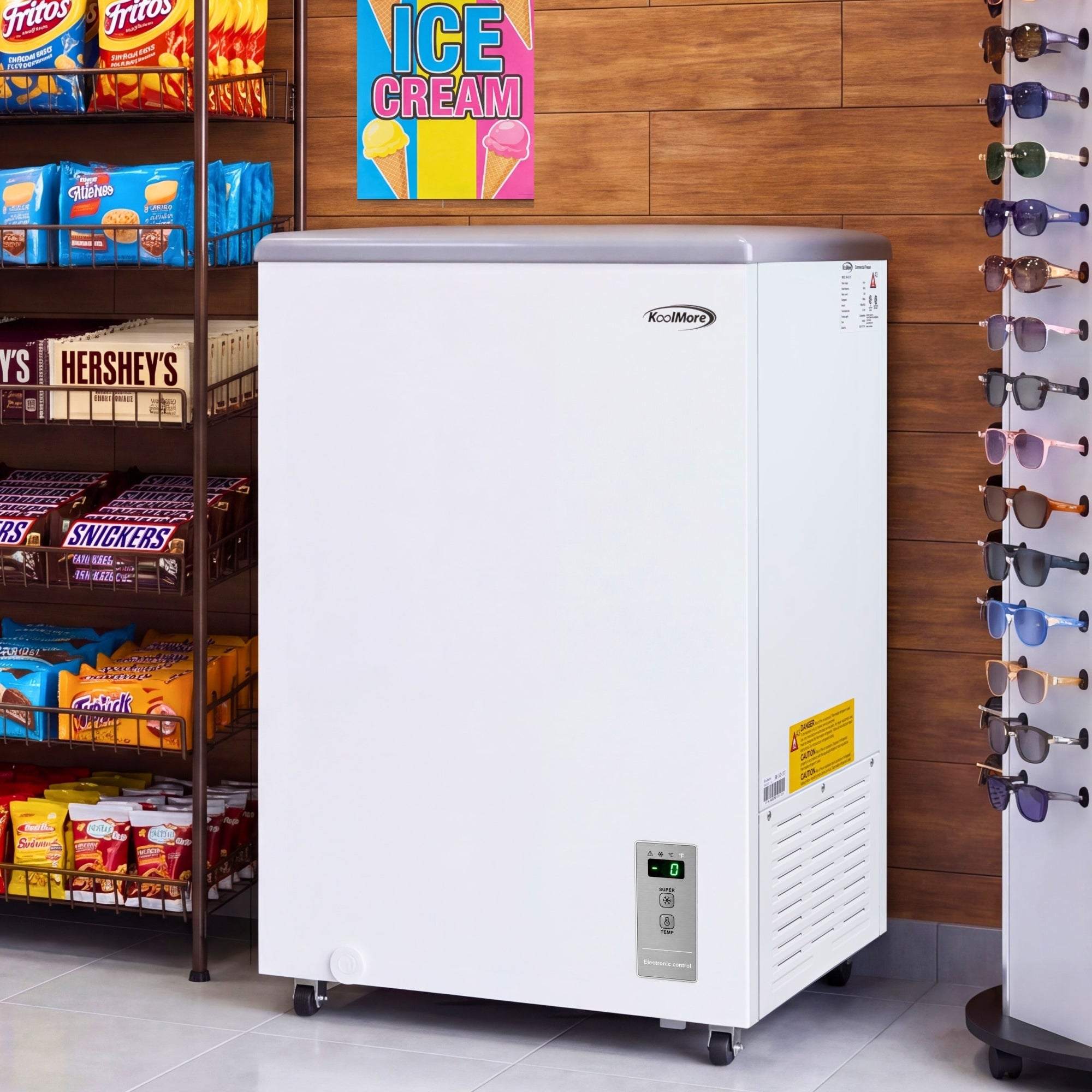 22 in. Commercial Flat Top Ice Cream Display Freezer, 3.4 Cu. Ft. in White
