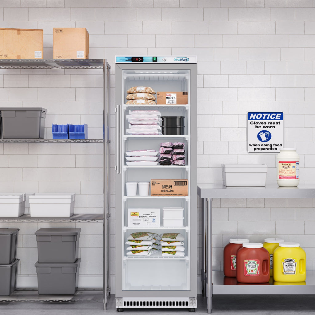 12 Cu. ft. Commercial Freezer with Glass Door in White - Manual Defrost