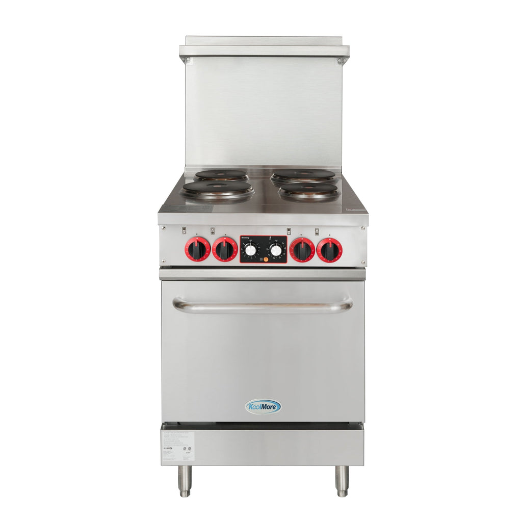 24 in. Commercial Electric Range with 4 Burners and 1 Standard Electric Oven in Stainless Steel - 208V 3-Phase
