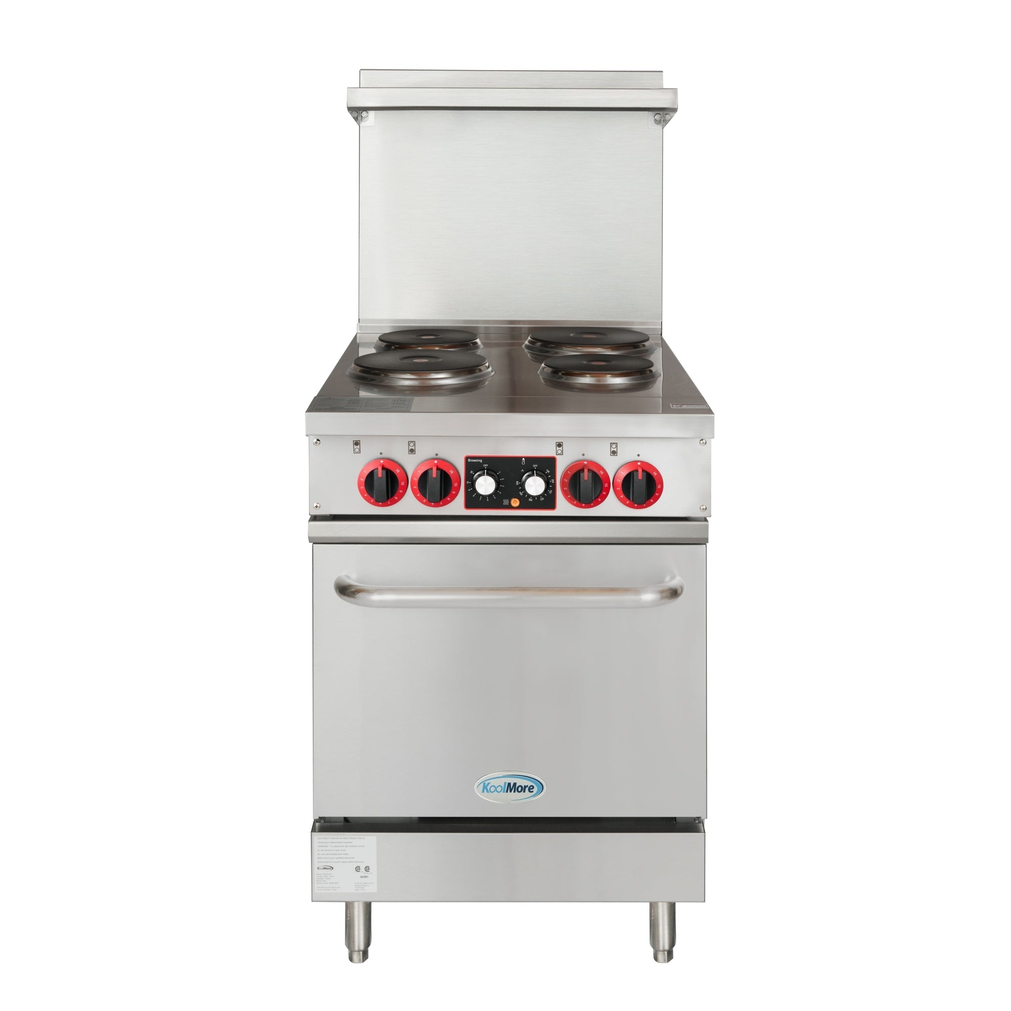 24 in. Commercial Electric Range with 4 Burners and 1 Standard Electric Oven in Stainless Steel - 208V 3-Phase