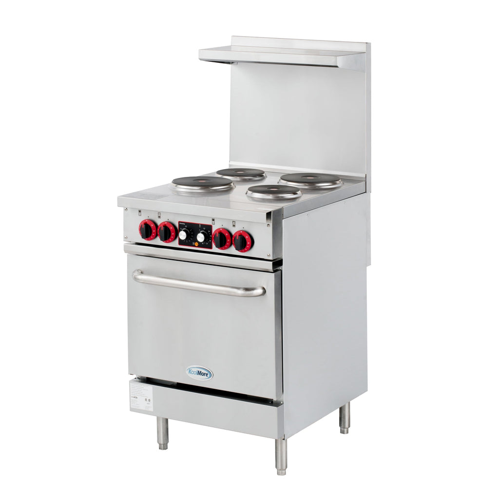 24 in. Commercial Electric Range with 4 Burners and 1 Standard Electric Oven in Stainless Steel - 208V 3-Phase