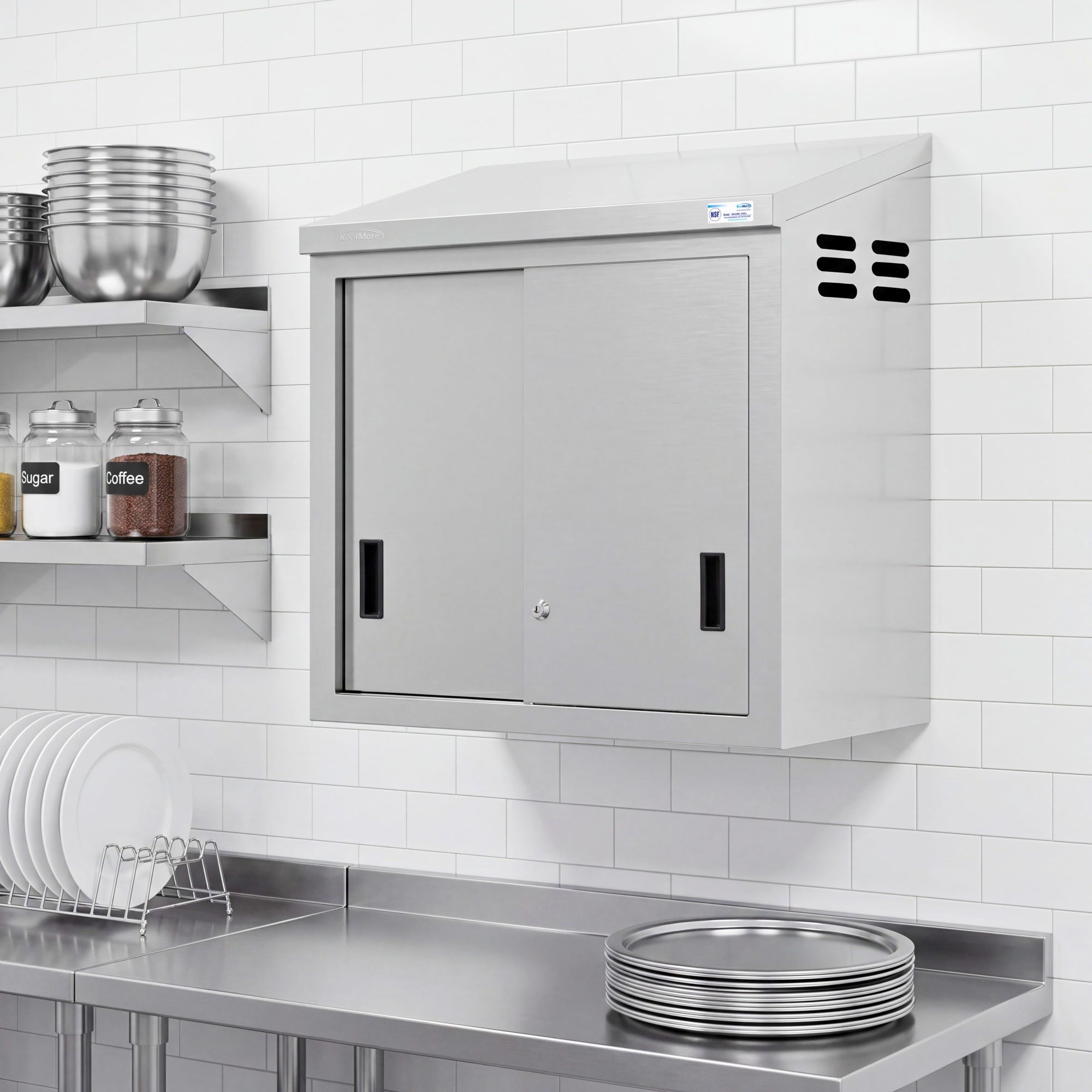 30 in. x 15 in. Stainless-Steel Wall Cabinet with Sliding Doors