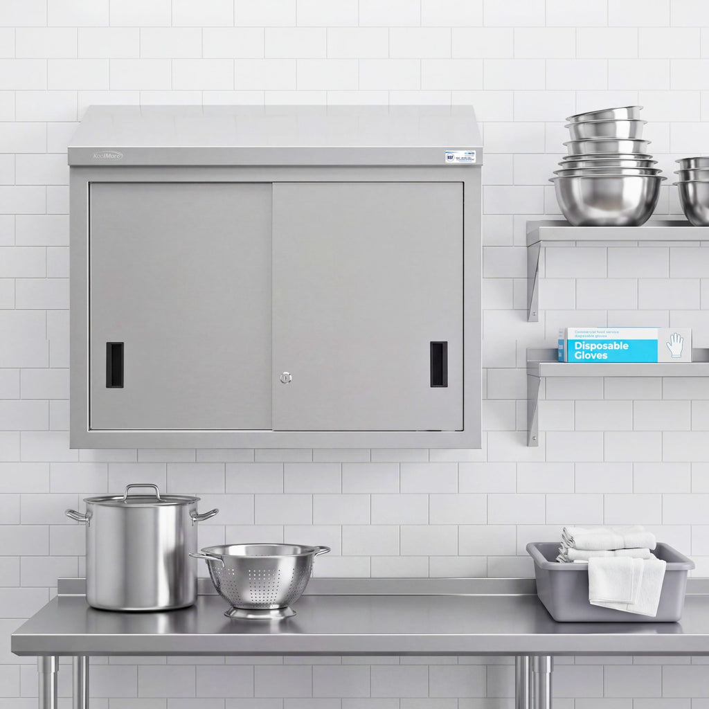 36 in. x 15 in. Stainless-Steel Wall Cabinet with Sliding Doors