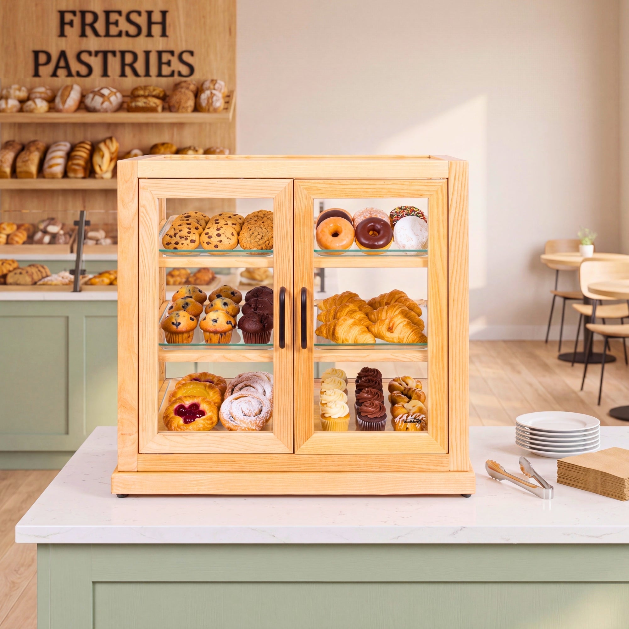 25 in. Artisan Wooden Bakery Upright Display Case in Beige