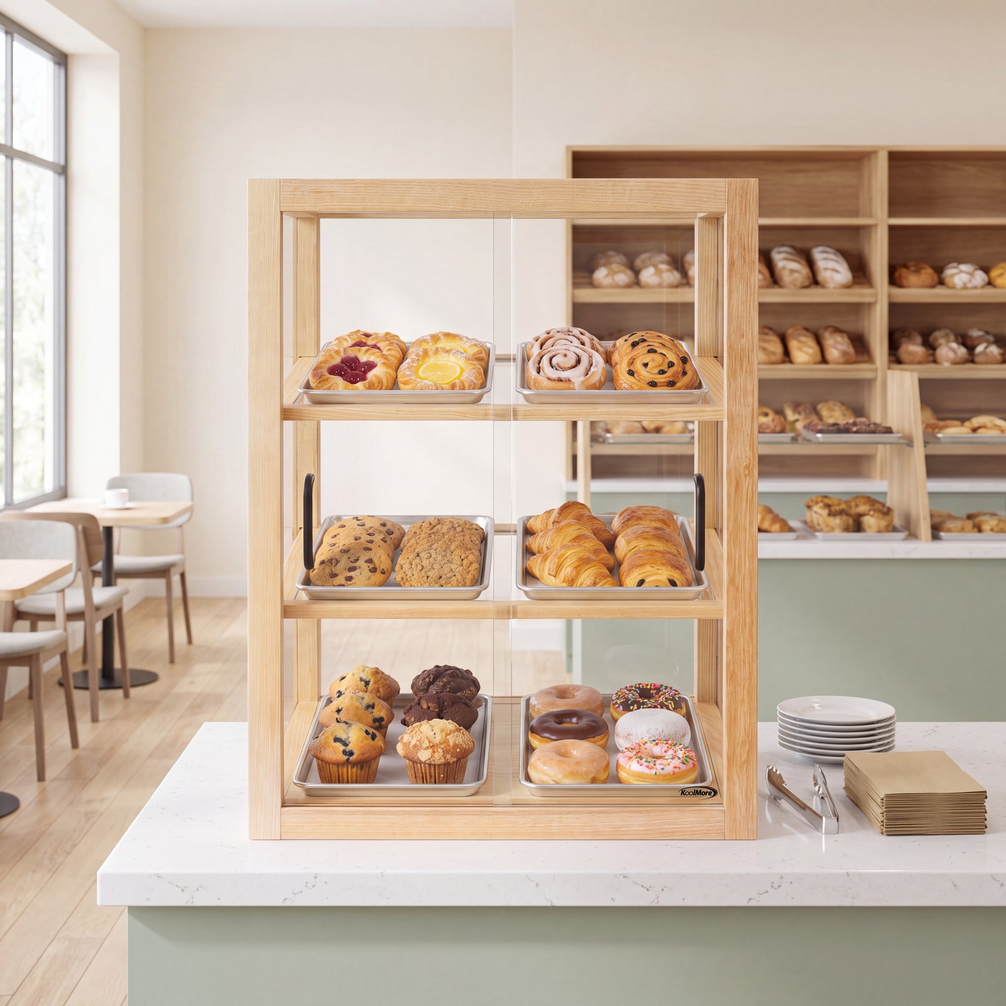 21 in. Artisan Wooden Bakery Upright Display Case in Beige