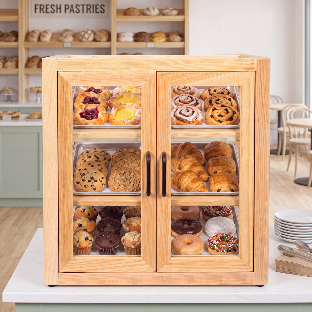 21 in. Artisan Wooden Bakery Slanted Display Case in Beige
