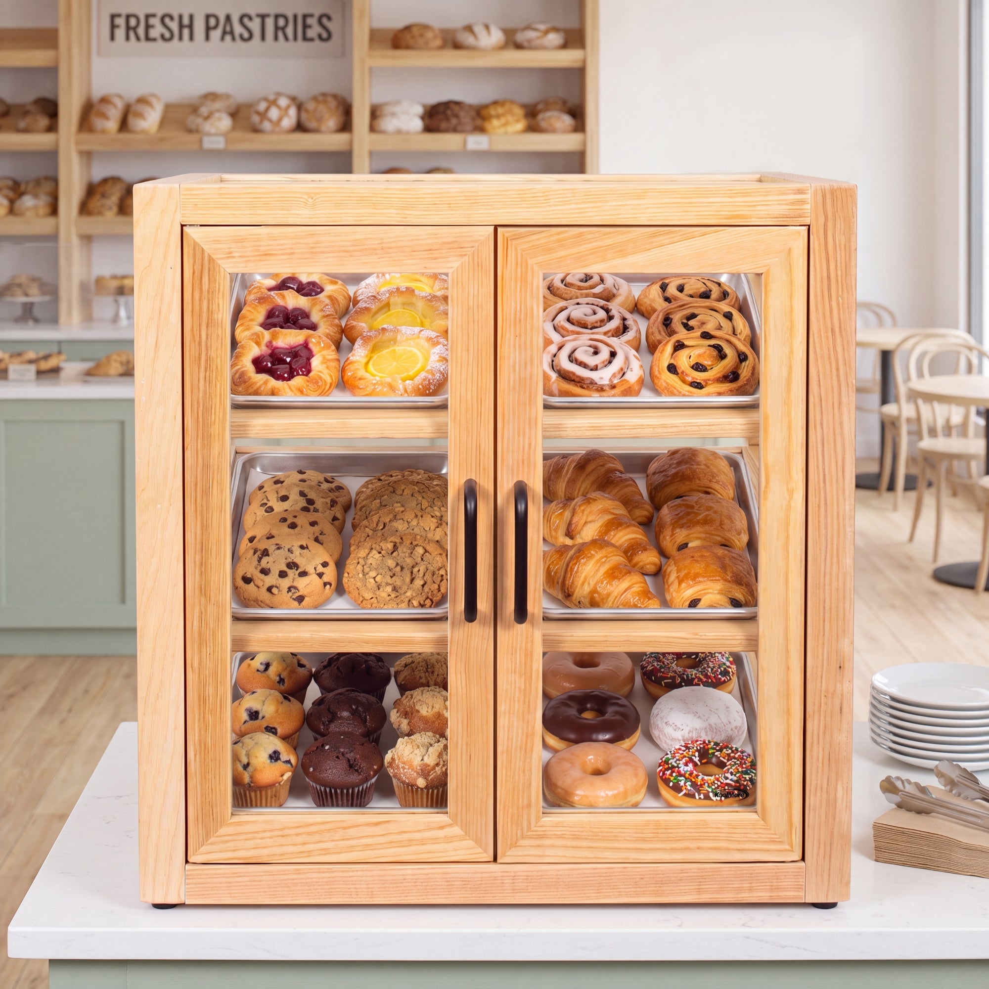 21 in. Artisan Wooden Bakery Slanted Display Case in Beige