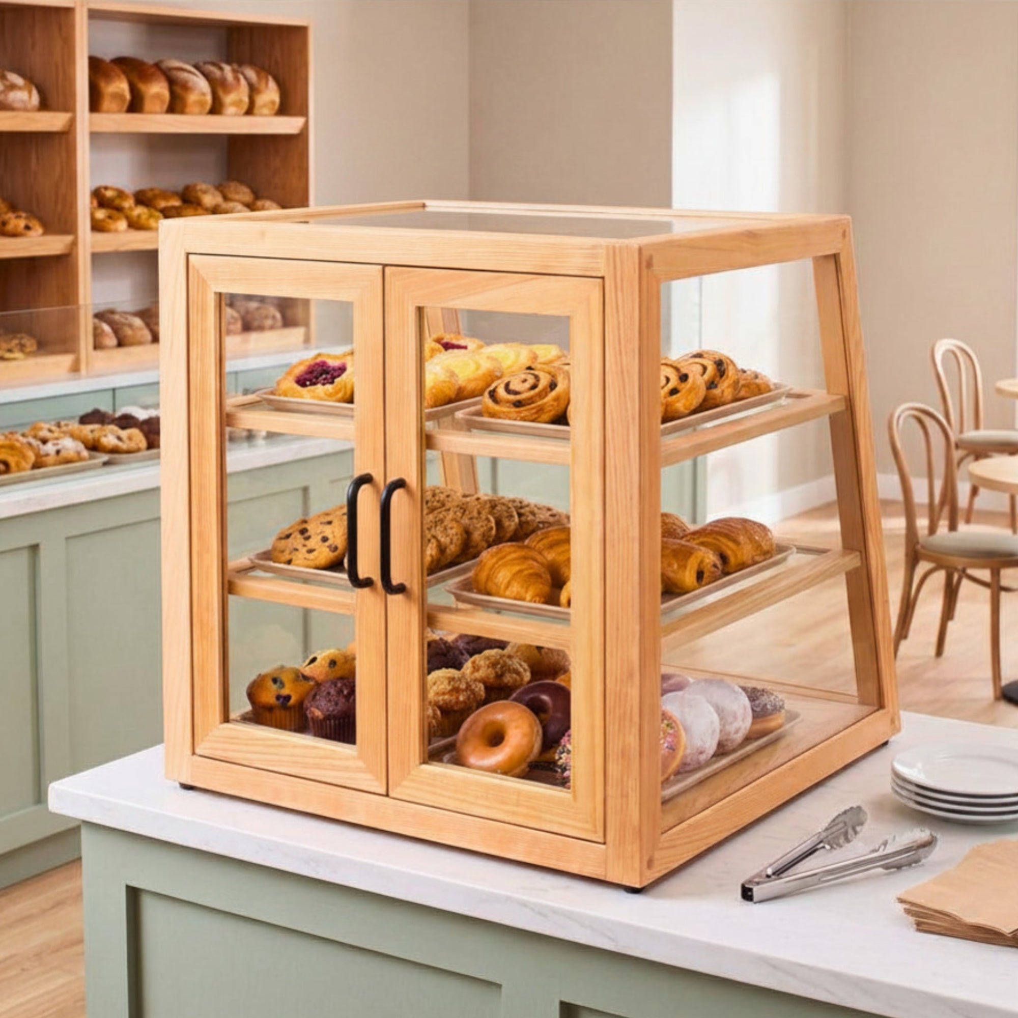 21 in. Artisan Wooden Bakery Slanted Display Case in Beige