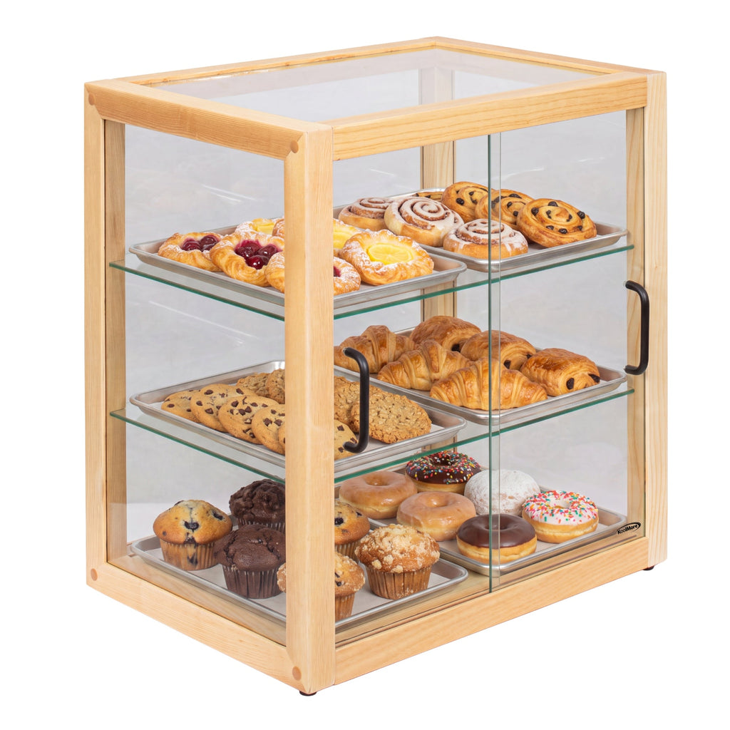 22 in. 3-Tier Artisan Wooden Bakery Display Case in Beige