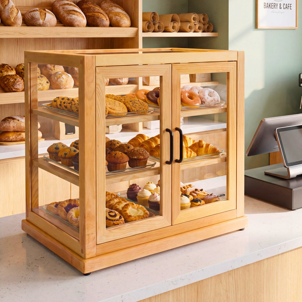 25 in. Artisan Wooden Bakery Upright Display Case in Beige