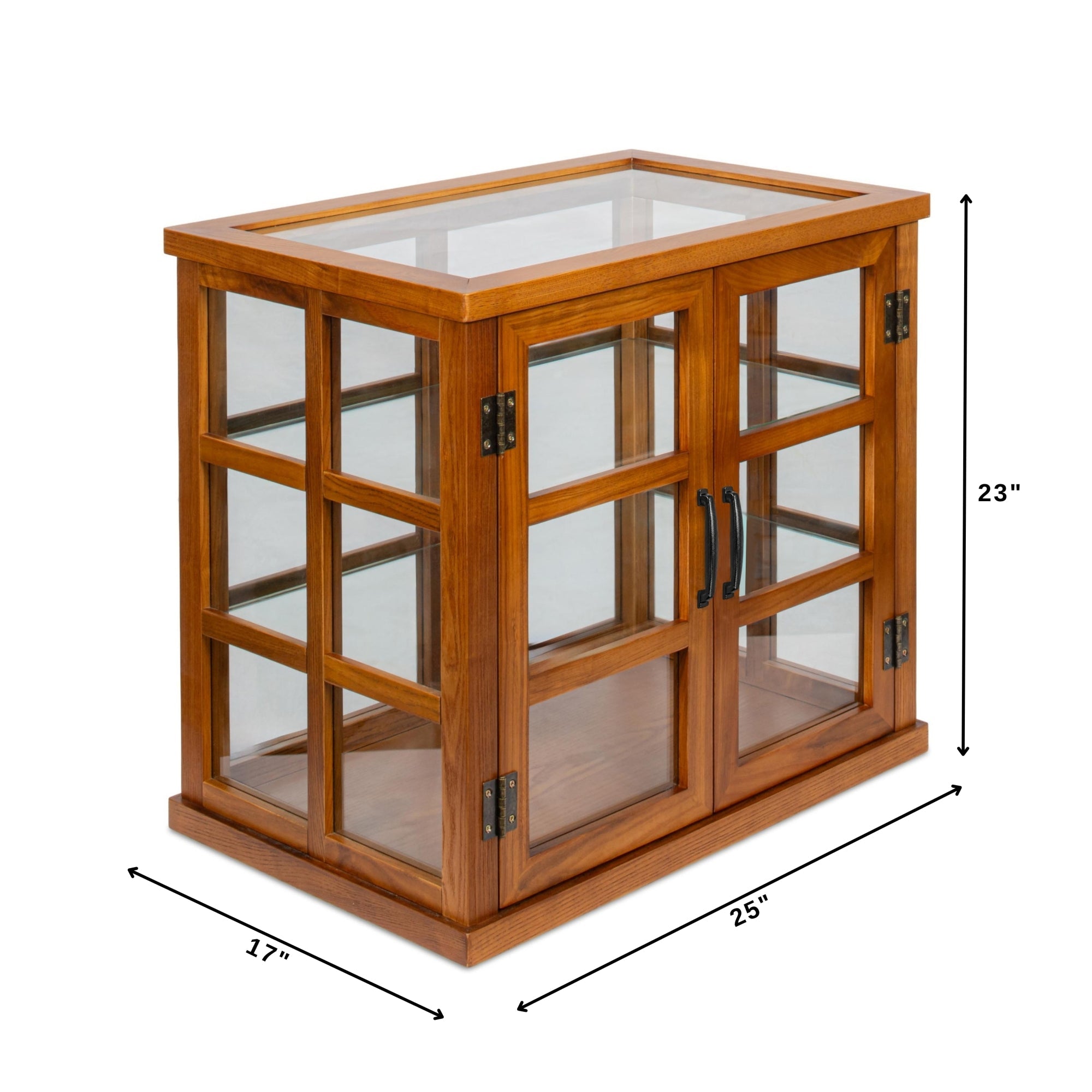 25 in. 3-Tier Paneled Wooden Bakery Display Case with Swing Doors in Light Brown