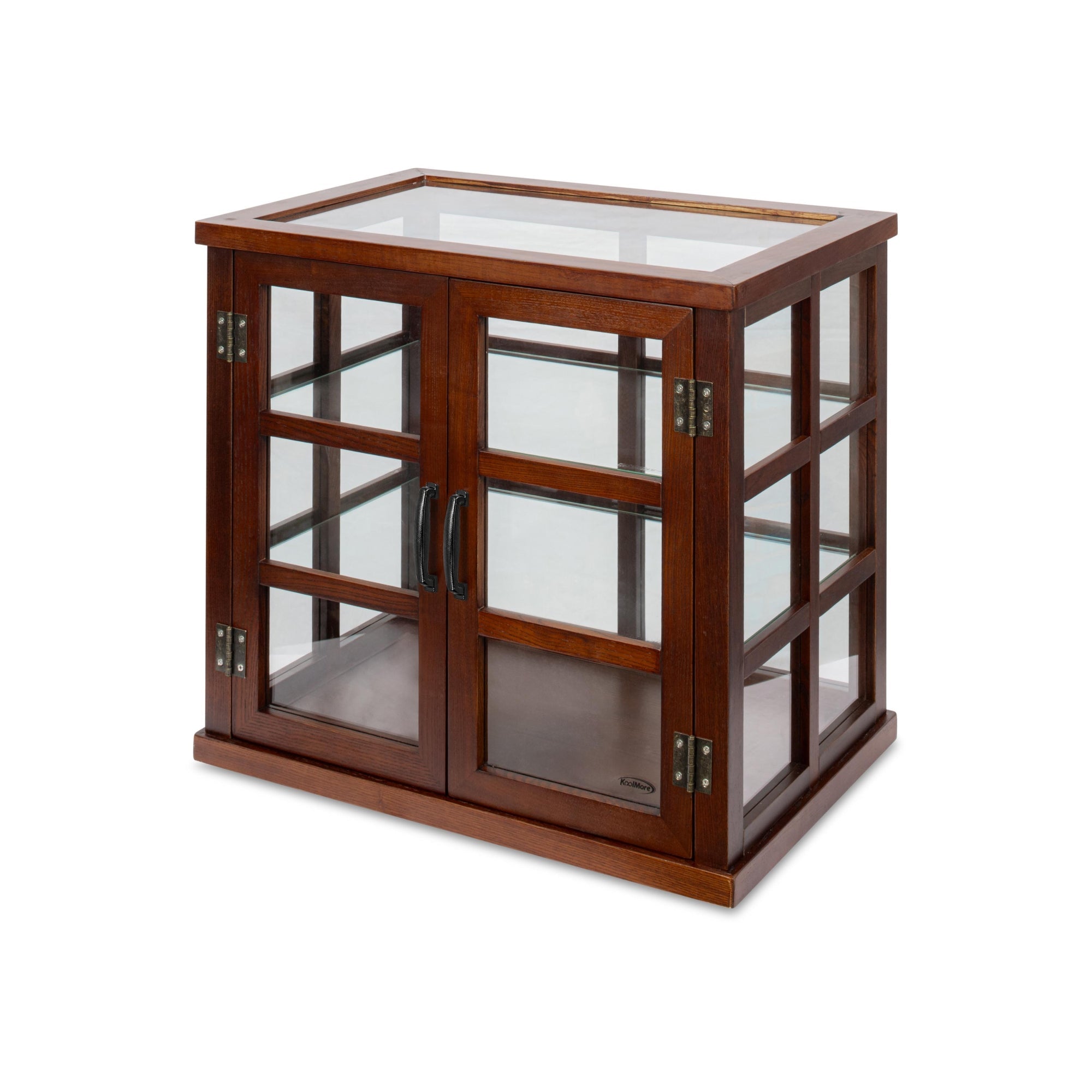 25 in. 3-Tier Paneled Wooden Bakery Display Case with Swing Doors in Brown