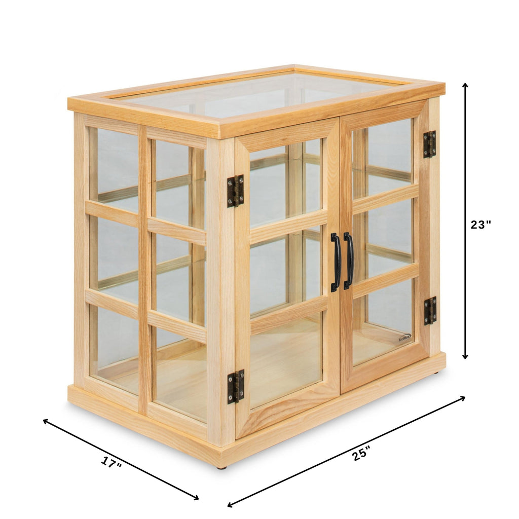 25 in. 3-Tier Paneled Rustic Style Wooden Bakery Display Case with Swing Doors in Beige