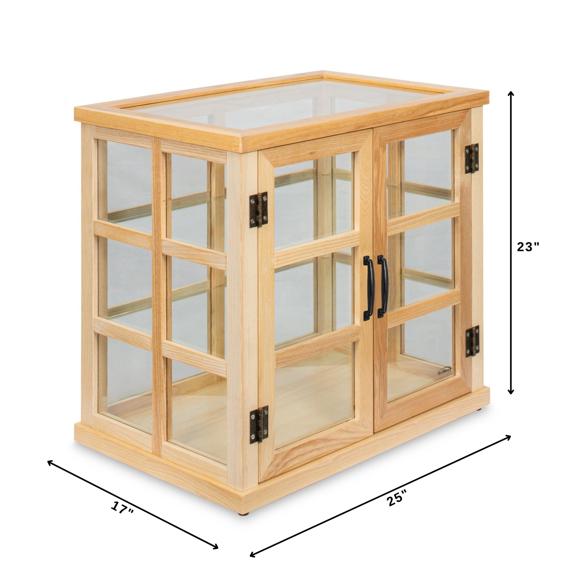 25 in. 3-Tier Paneled Rustic Style Wooden Bakery Display Case with Swing Doors in Beige
