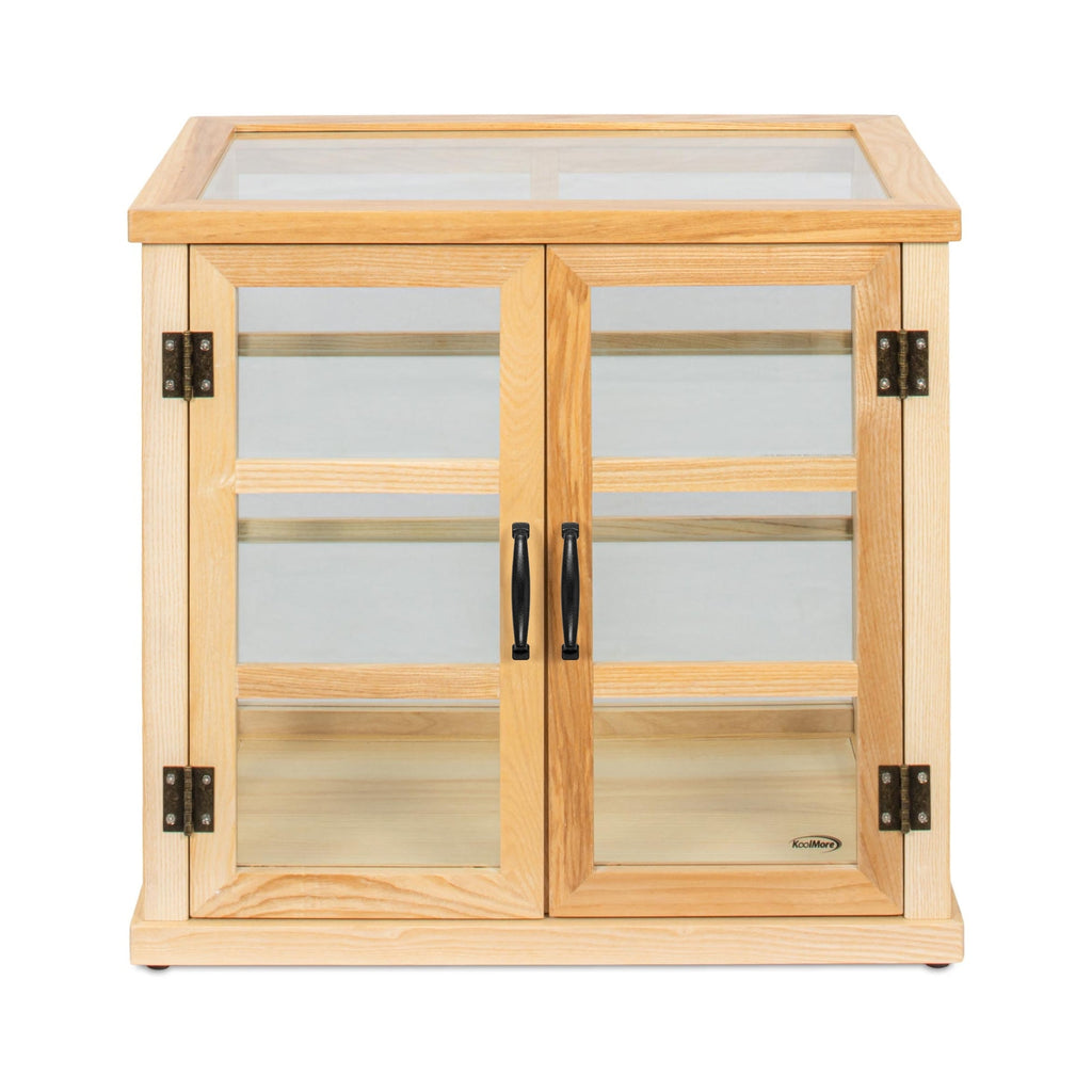 25 in. 3-Tier Paneled Rustic Style Wooden Bakery Display Case with Swing Doors in Beige